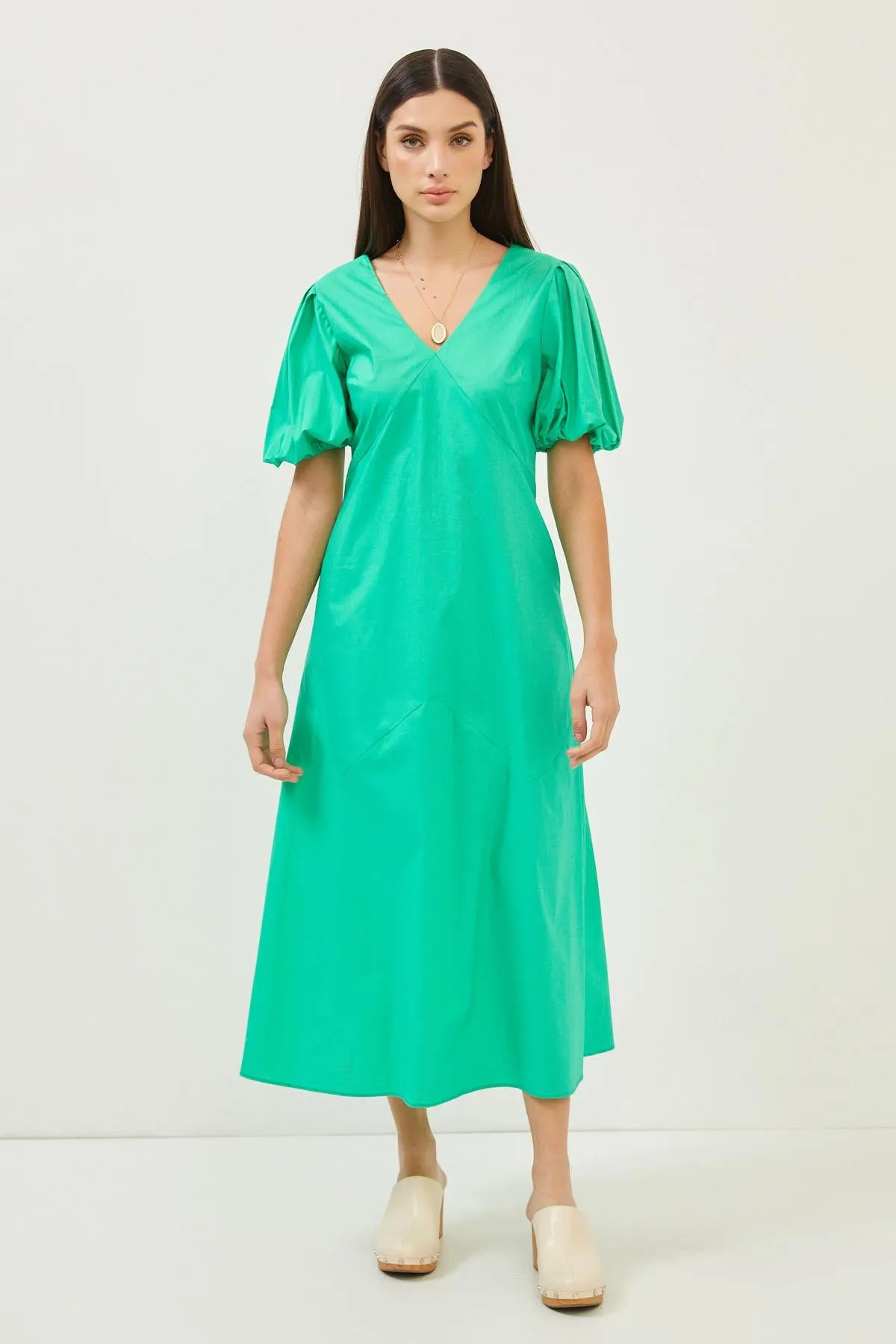 Green Cotton Puff Sleeve Maxi Dress