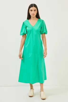 Green Cotton Puff Sleeve Maxi Dress