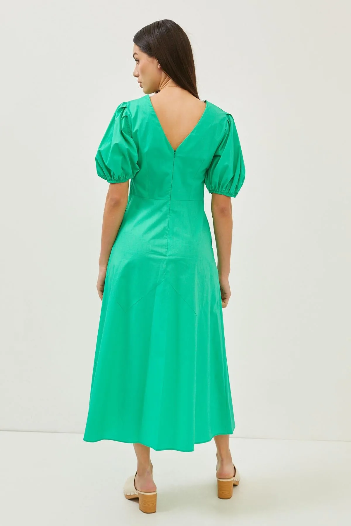Green Cotton Puff Sleeve Maxi Dress