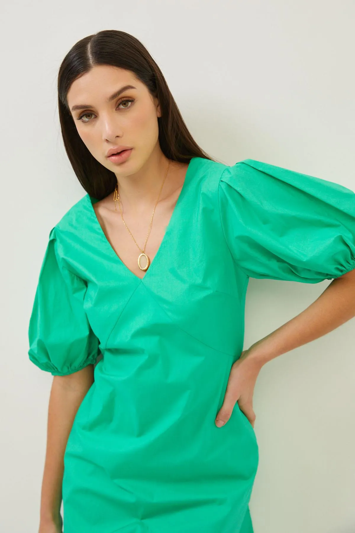 Green Cotton Puff Sleeve Maxi Dress