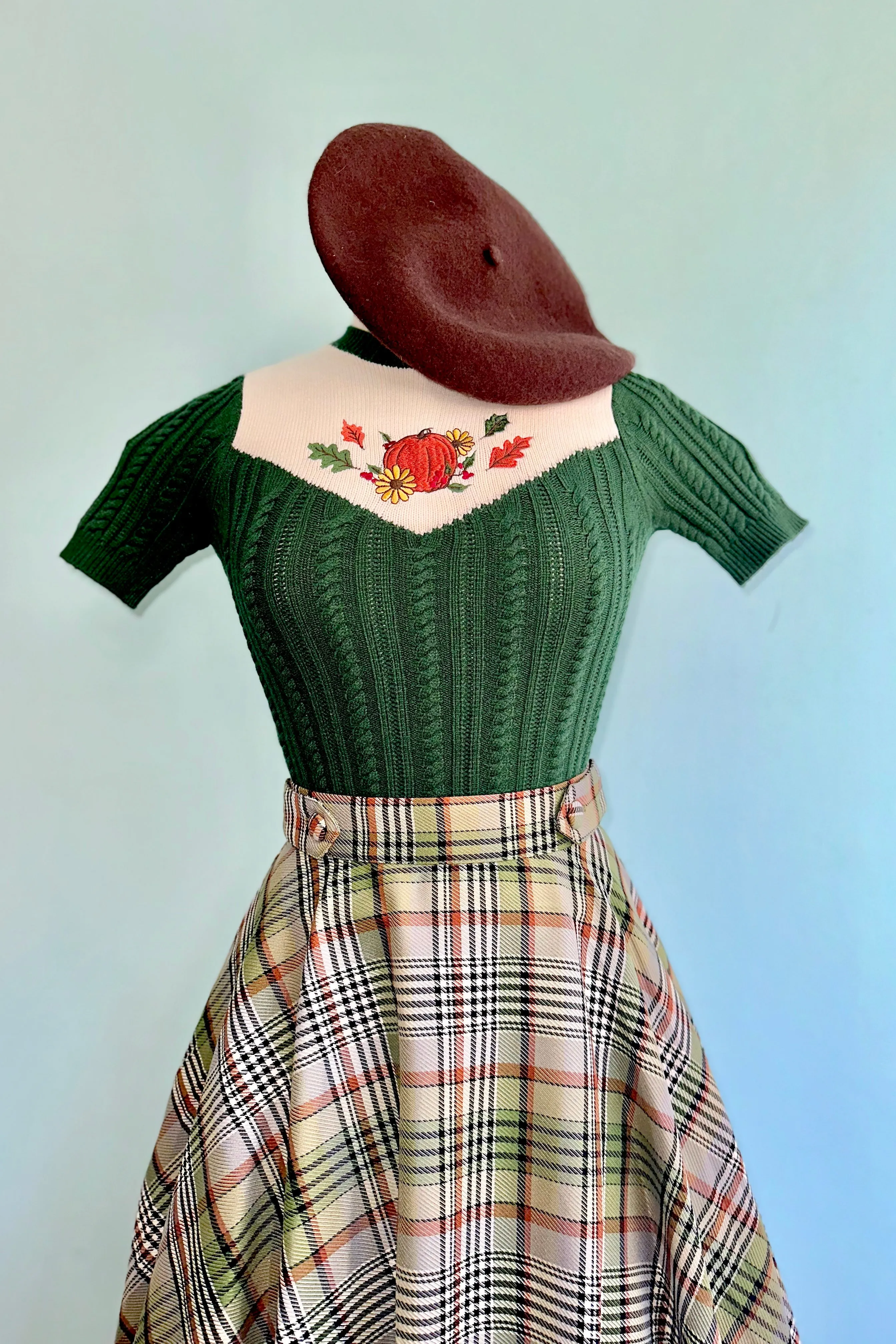 Green Sophia Check Circle Skirt by Banned