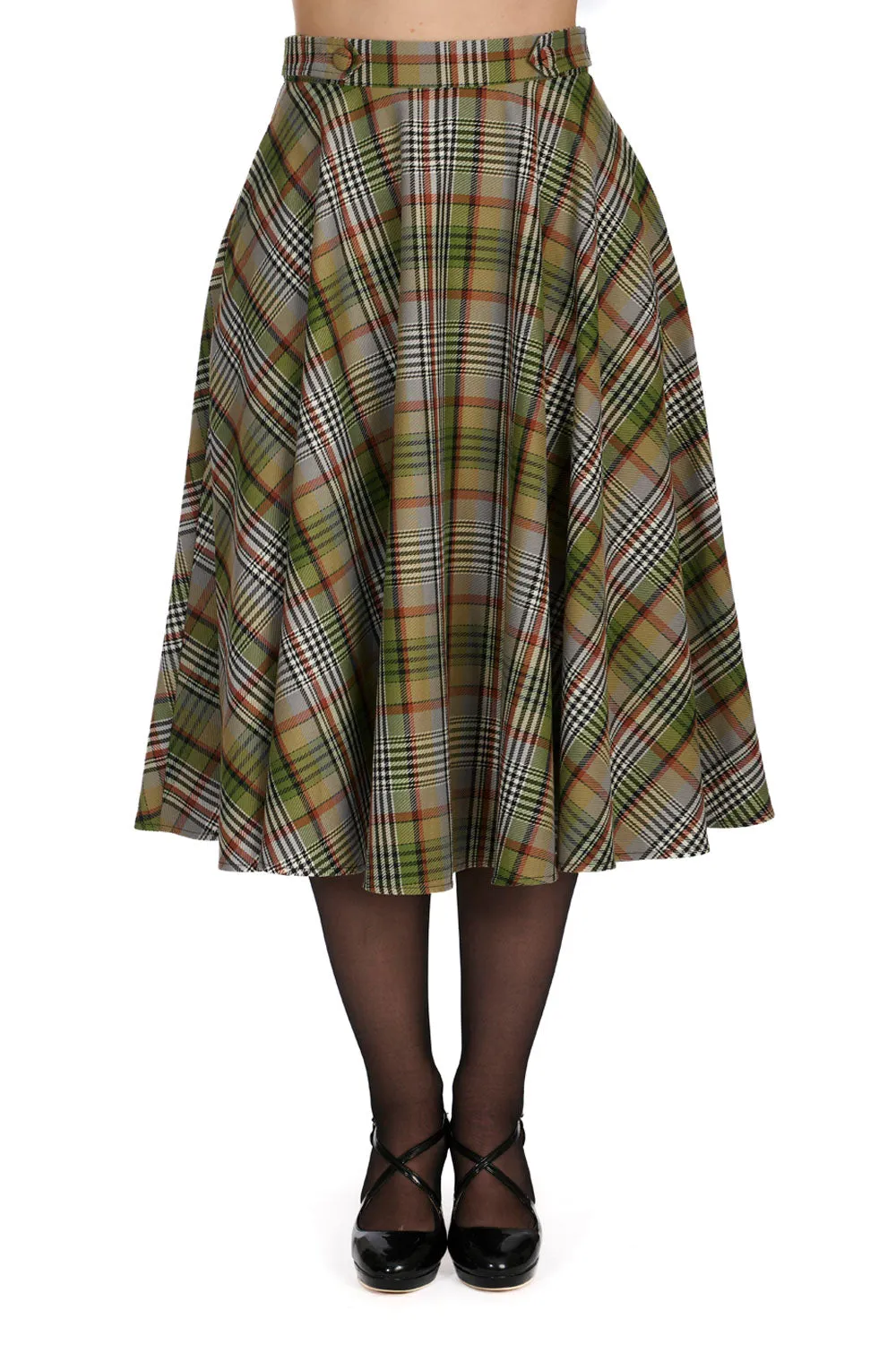 Green Sophia Check Circle Skirt by Banned