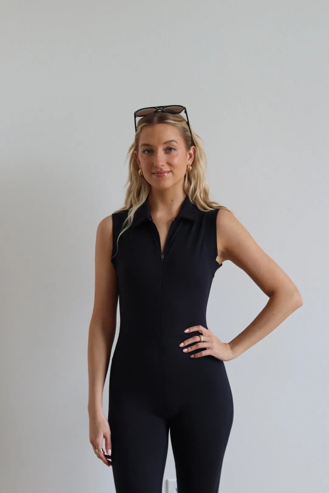 Half Zip Collared Flared Jumpsuit