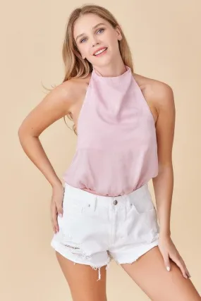 Halter Neck Strap Open Back Woven Bodysuit