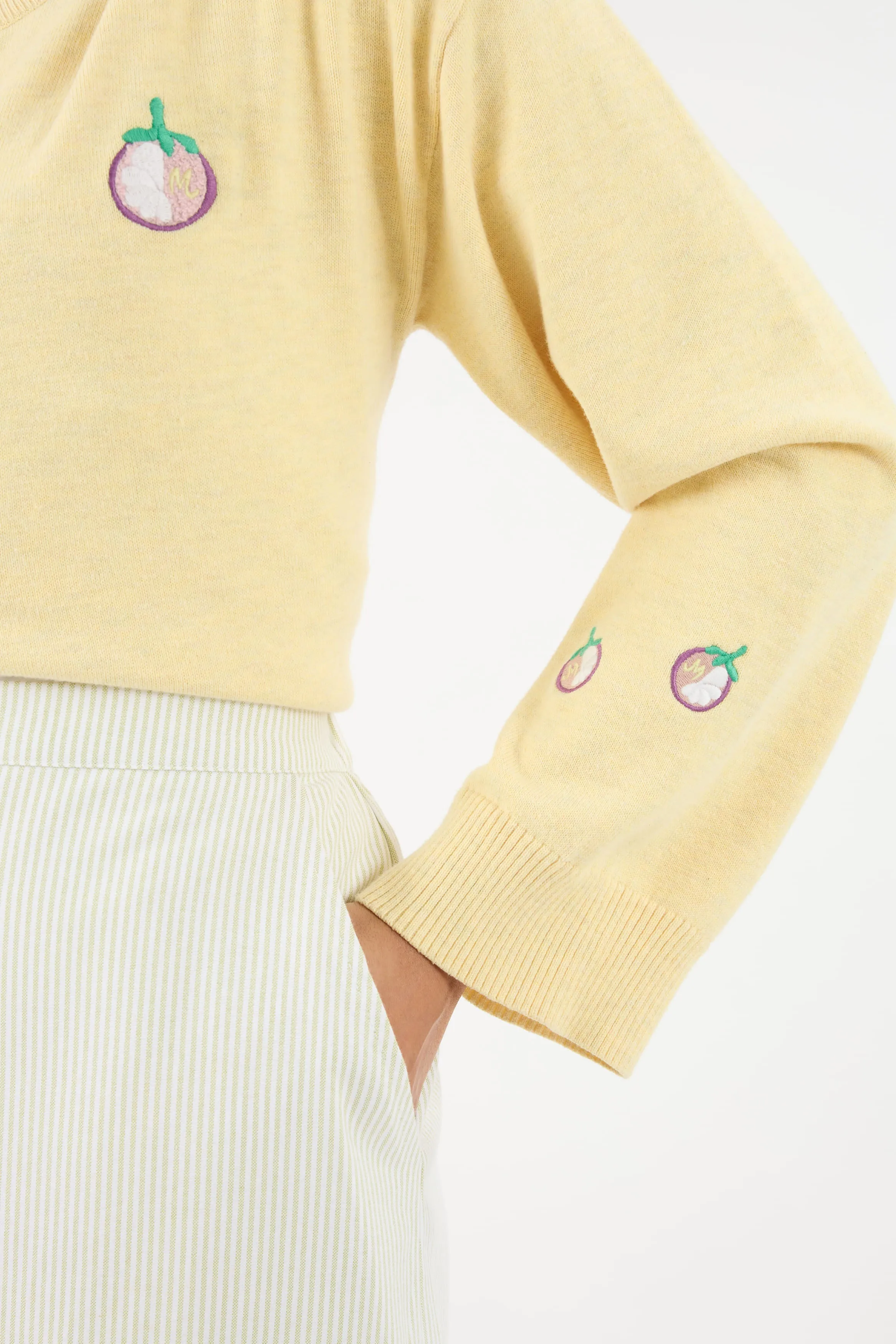 Harmoni Matcha Green Striped Linen Skirt
