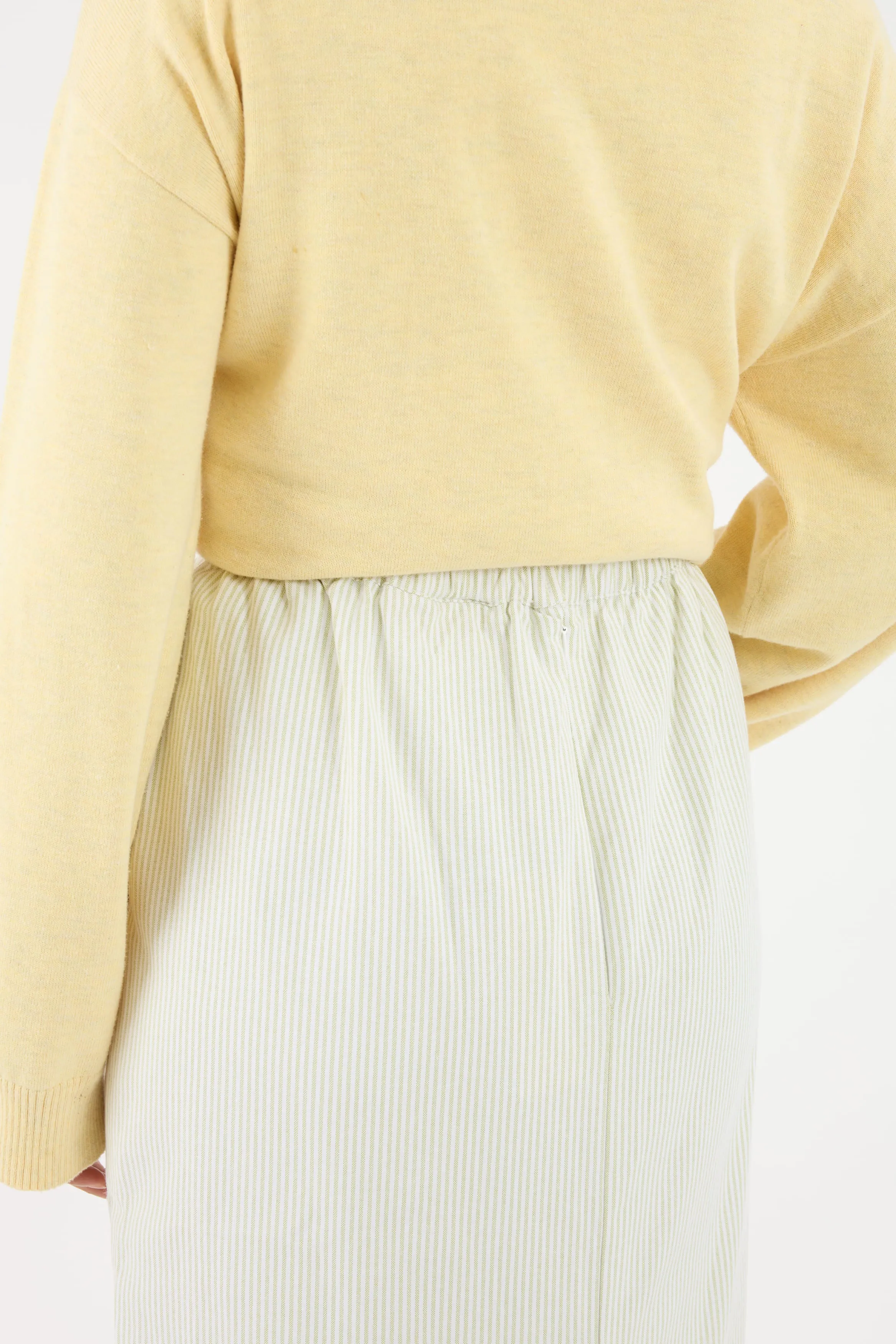 Harmoni Matcha Green Striped Linen Skirt