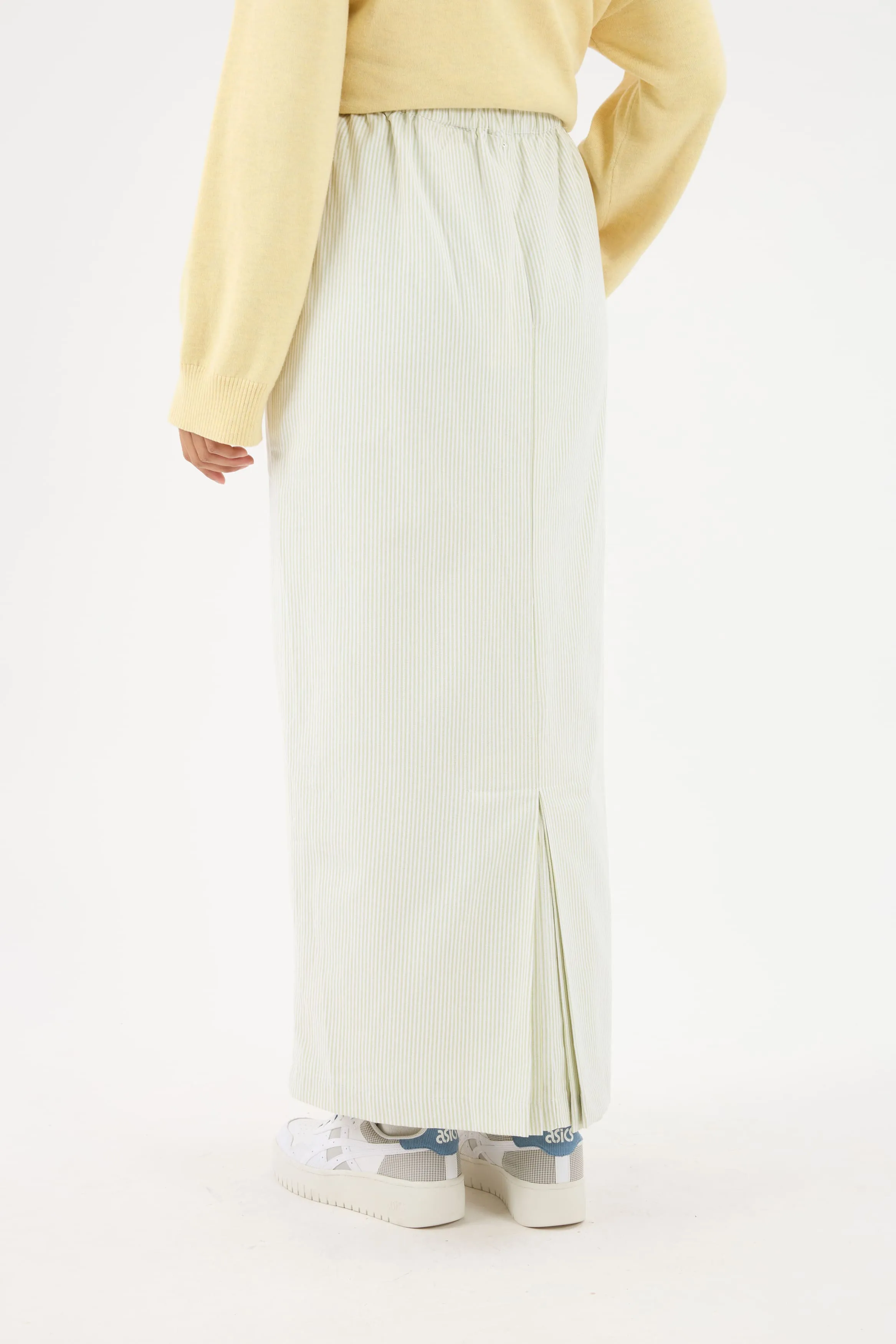 Harmoni Matcha Green Striped Linen Skirt