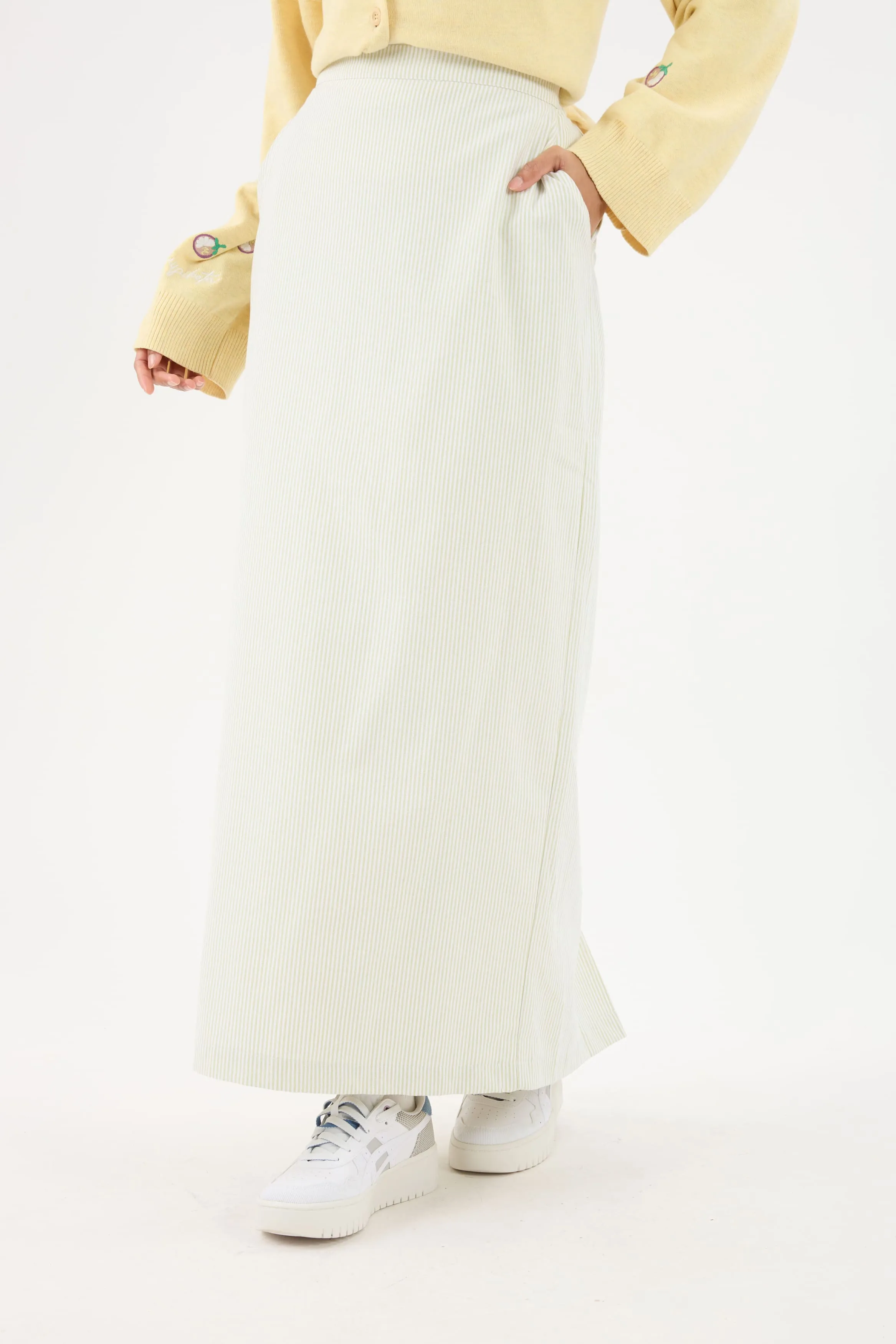 Harmoni Matcha Green Striped Linen Skirt
