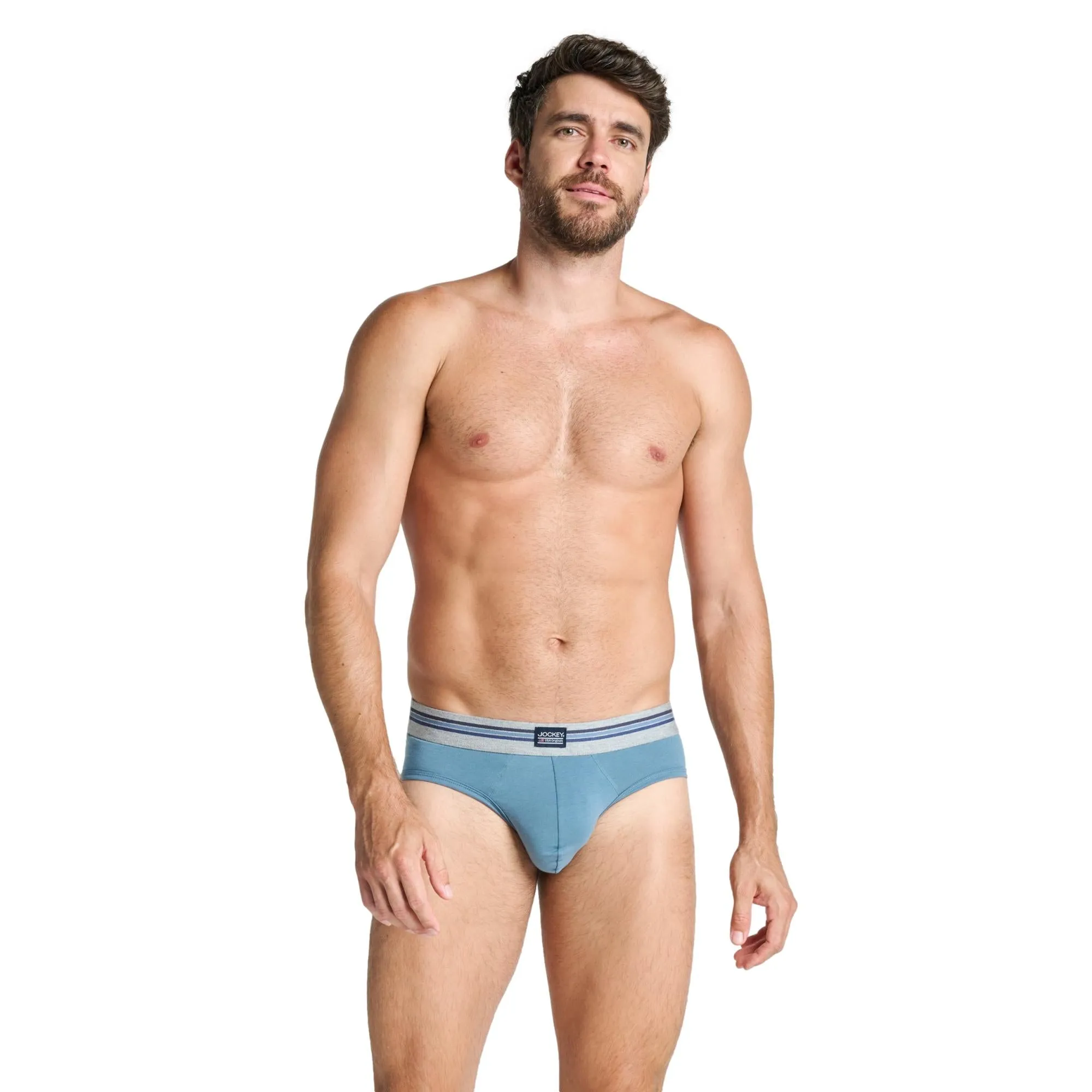 Jockey Cotton Stretch Brief 3 Pack - Blue Mix
