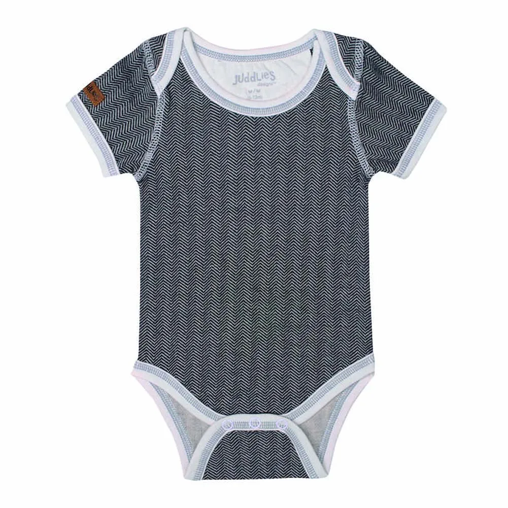 Juddlies Organic Cotton Cottage Short Sleeve Bodysuit - Bear Black (0-3 Months, 8-12 lbs)