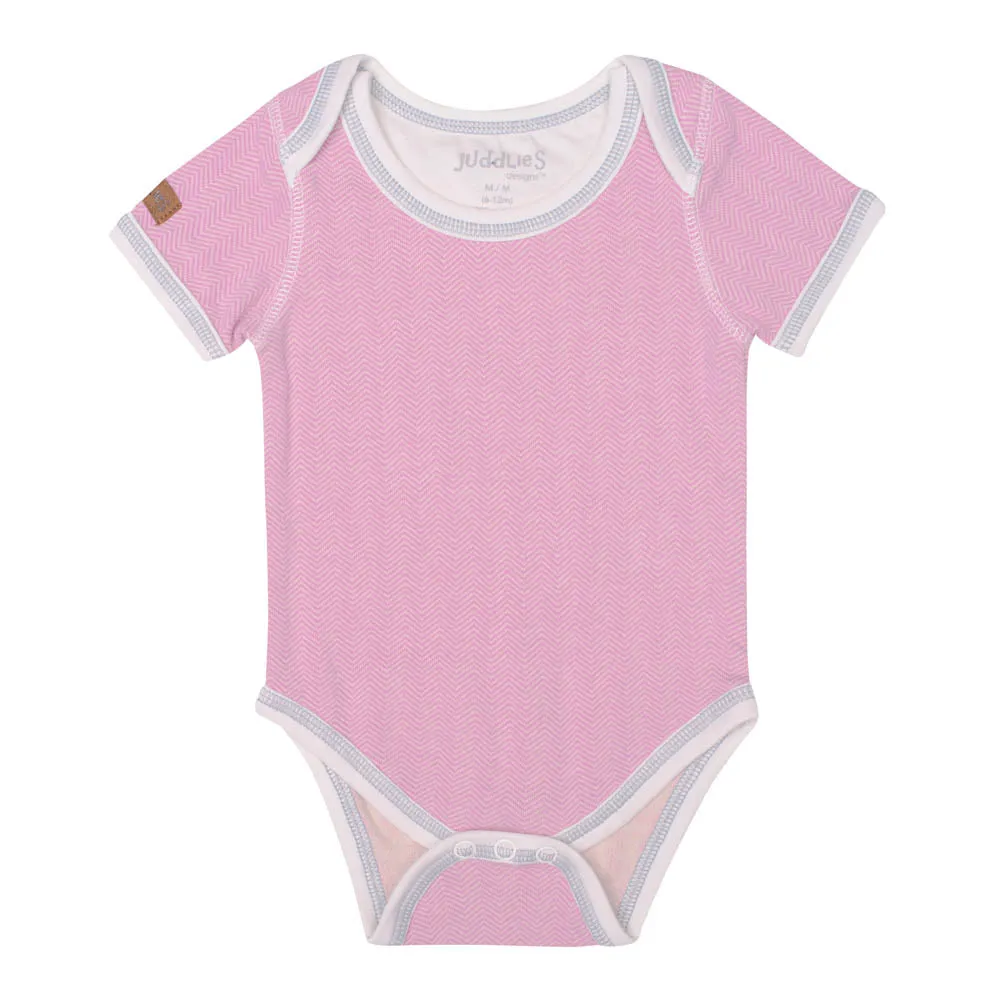 Juddlies Organic Cotton Cottage Short Sleeve Bodysuit - Sunset Pink (Small 3-6 Months, 12-16 lbs)