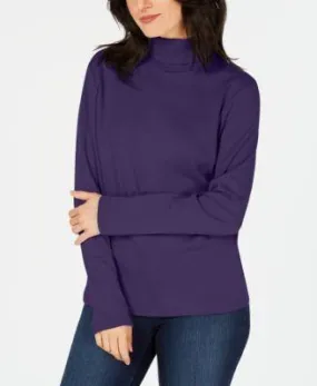 Karen Scott Long-Sleeve Cotton Turtleneck Cassis PXL