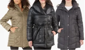 Kenneth Cole women's coat with faux-fur trim hood
