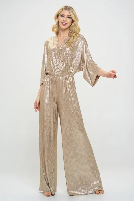 Kimono Sleeve Disco Gold Wide Leg Jumpsuit