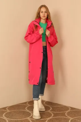 KKT Bondig Fabric Long Hooded Women Raincoat-Fuchia - Pueblo West