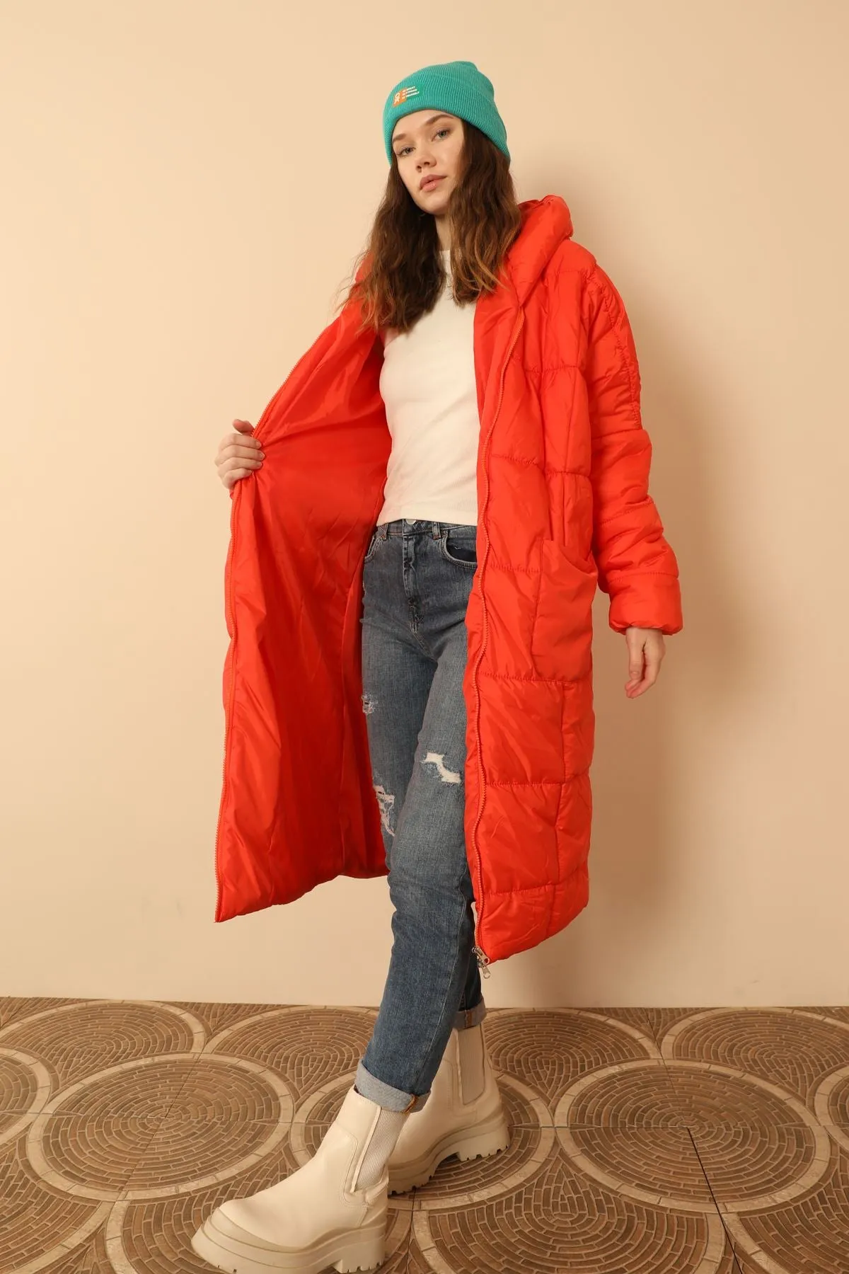 KKT  Long Sleeve Oversize Women Coat-Orange - Harlow