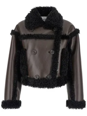 'Kristy' Brown Crop Double-Breasted Coat With Faux Shearling Trim In Leather Woman