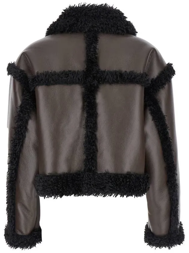 'Kristy' Brown Crop Double-Breasted Coat With Faux Shearling Trim In Leather Woman