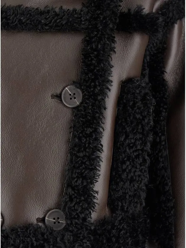 'Kristy' Brown Crop Double-Breasted Coat With Faux Shearling Trim In Leather Woman