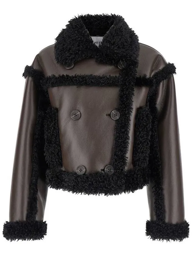 'Kristy' Brown Crop Double-Breasted Coat With Faux Shearling Trim In Leather Woman