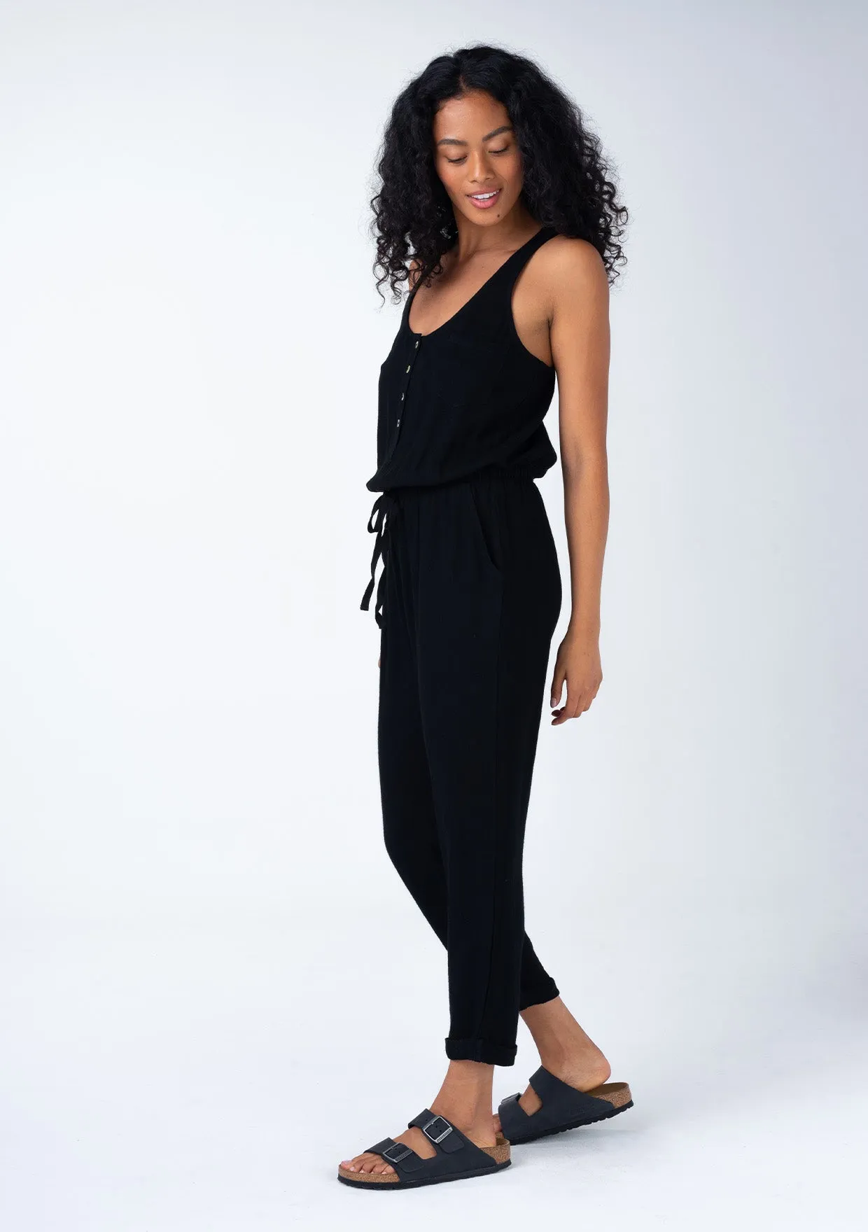 Linen Blend Sleeveless Racerback Jumpsuit