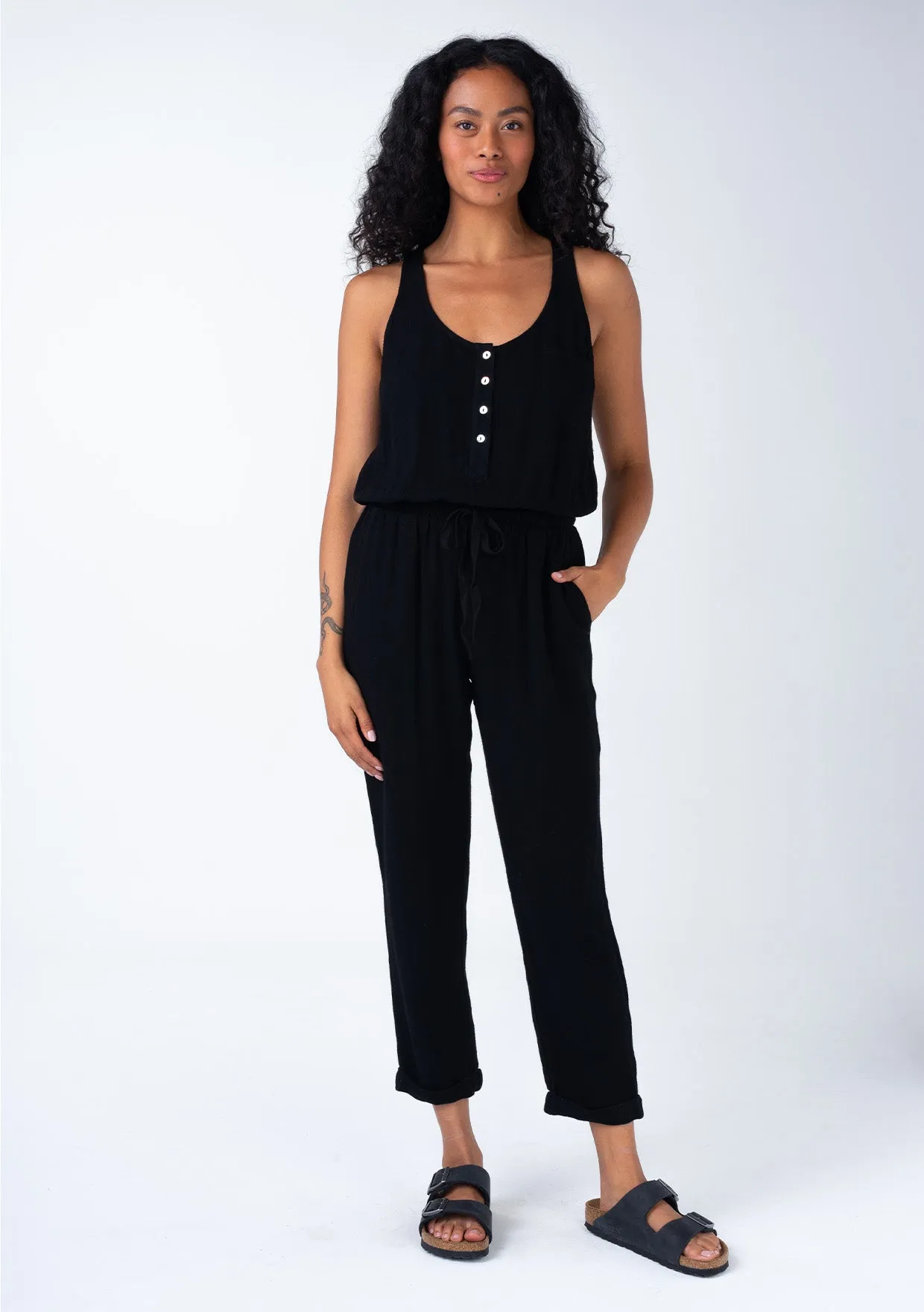 Linen Blend Sleeveless Racerback Jumpsuit