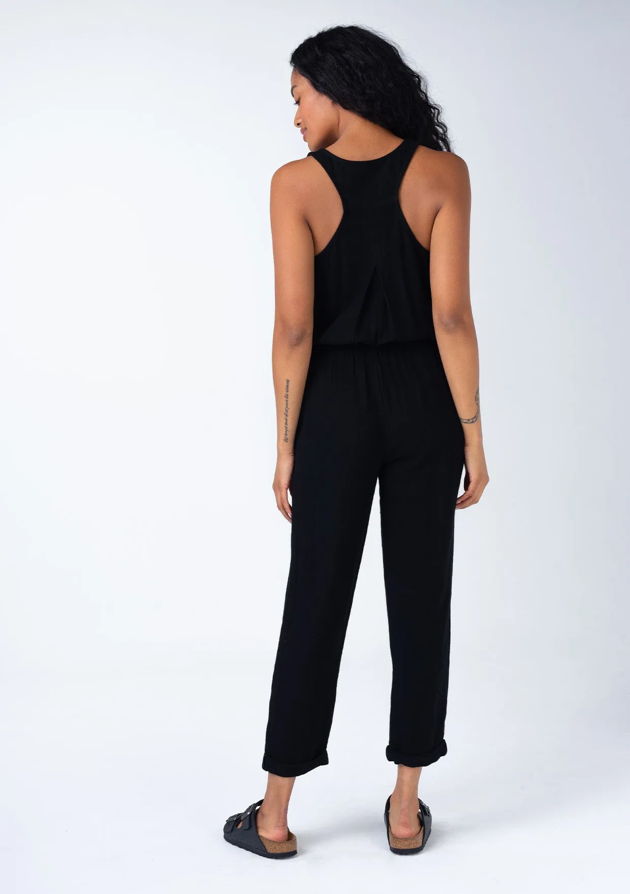 Linen Blend Sleeveless Racerback Jumpsuit
