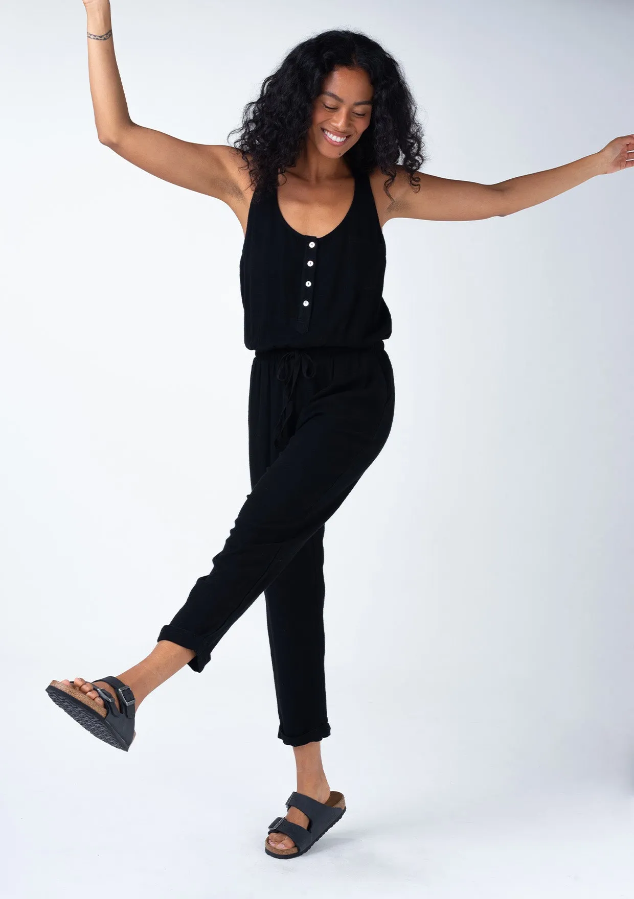 Linen Blend Sleeveless Racerback Jumpsuit