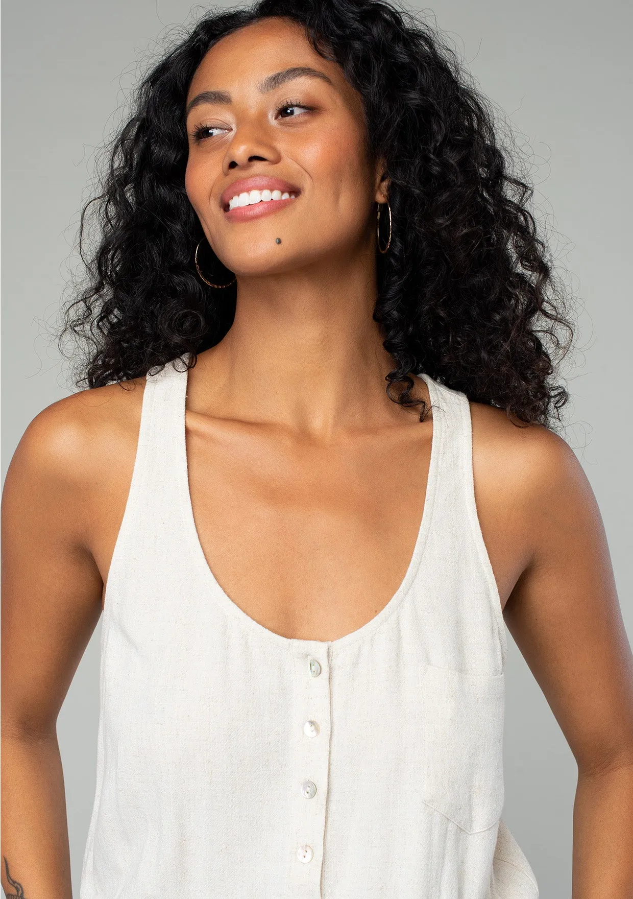 Linen Blend Sleeveless Racerback Jumpsuit