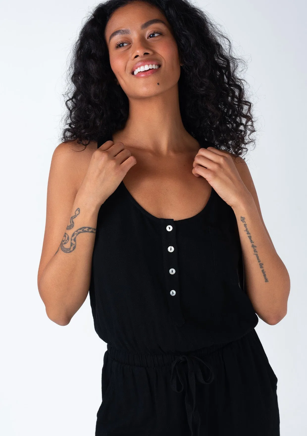 Linen Blend Sleeveless Racerback Jumpsuit