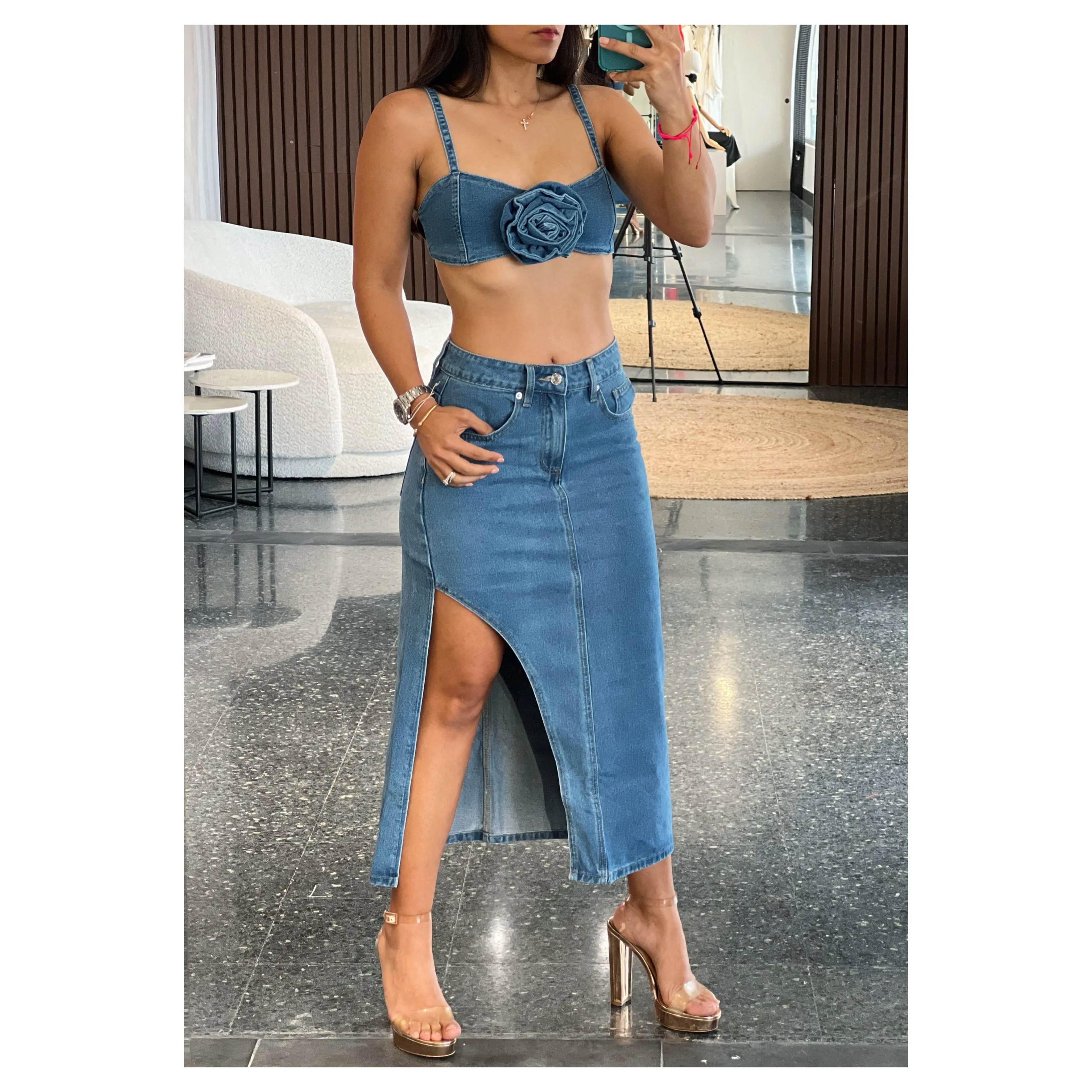 LONG DENIM SKIRT WITH OPE