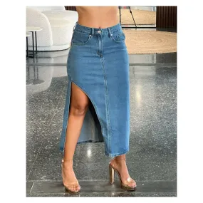 LONG DENIM SKIRT WITH OPE