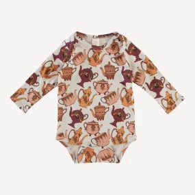 long sleeve lap neck bodysuit | papaya teapots | organic cotton jersey