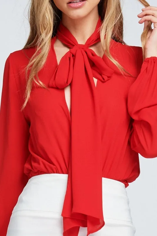 Long Sleeve Tie Neck Bodysuit