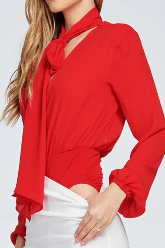 Long Sleeve Tie Neck Bodysuit