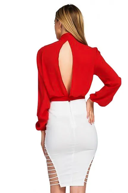 Long Sleeve Tie Neck Bodysuit