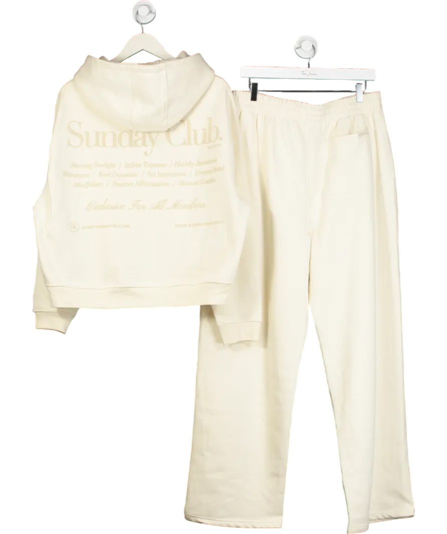 Lounge Underwear Cream Text Print Kangaroo-pocket Cotton-blend Hoody And Straight Leg Joggers UK XXL