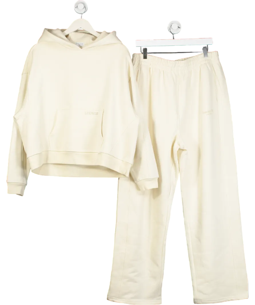 Lounge Underwear Cream Text Print Kangaroo-pocket Cotton-blend Hoody And Straight Leg Joggers UK XXL