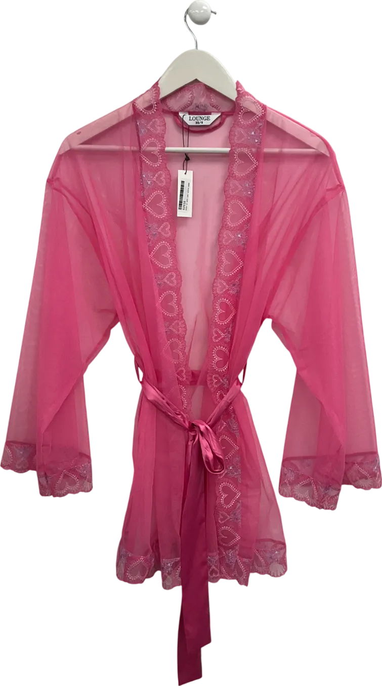 Lounge Underwear Pink Mariana Embroidered Sheer Mesh Robe UK XS/S