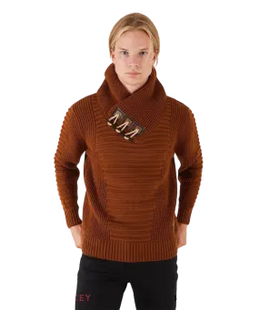 Lrlagos Red Brown Men's Sweaters Slim-Fit 3 Buttons Collar