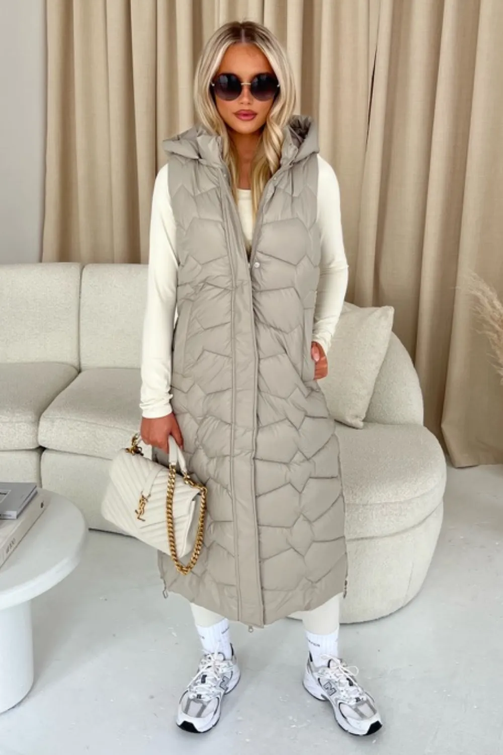 Maria beige geometric puffer gilet