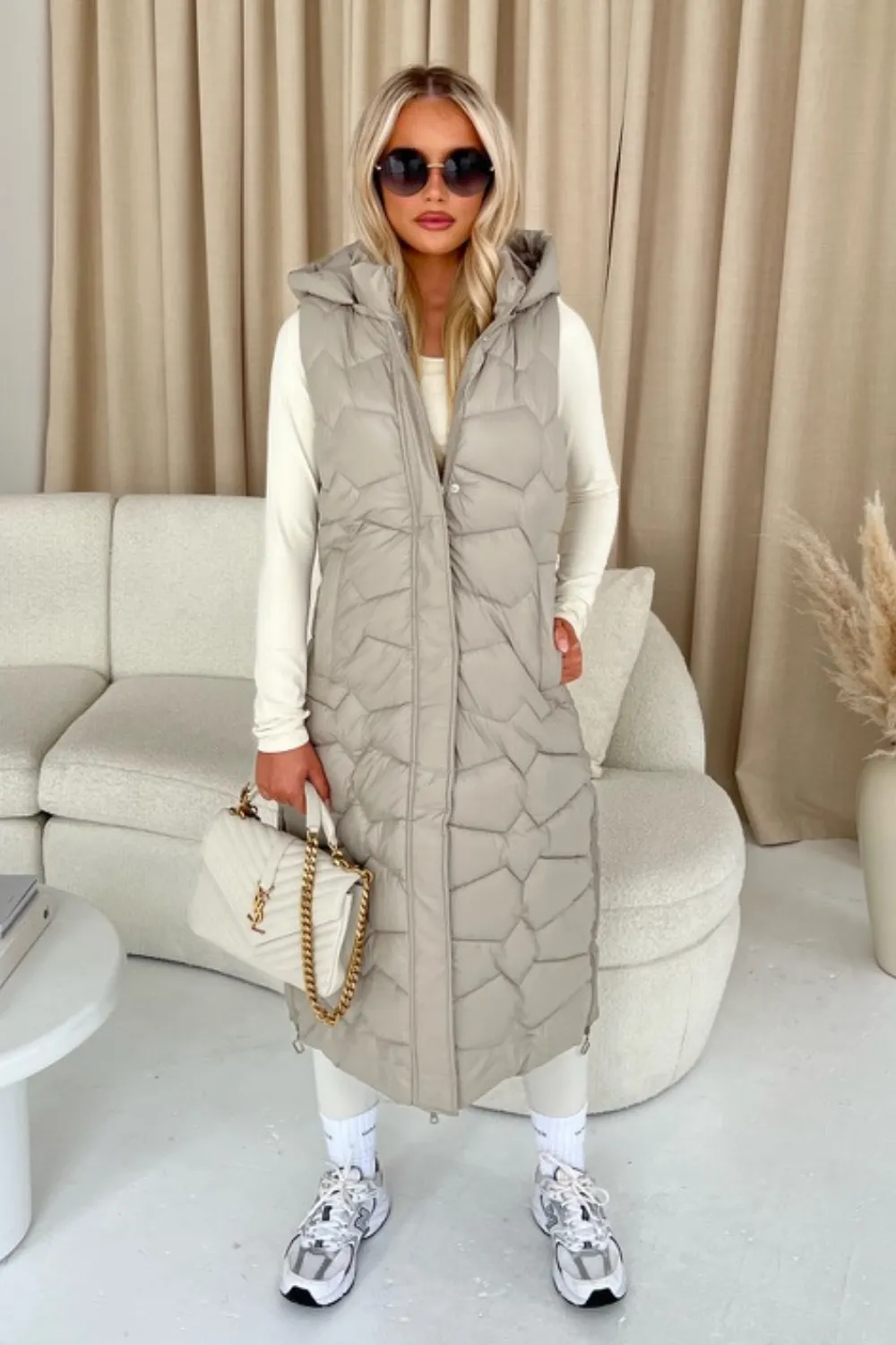 Maria beige geometric puffer gilet