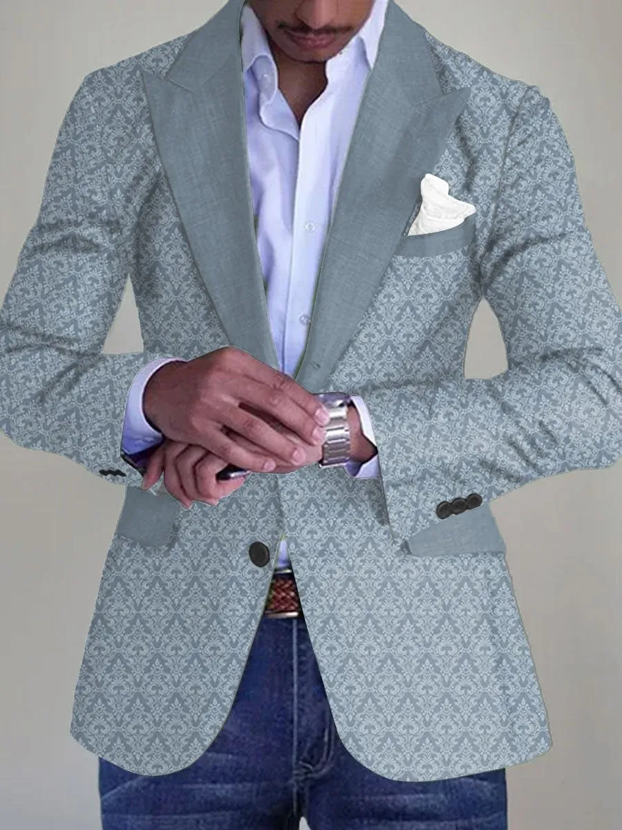 Men's Geometric Print Pocket Lapel Retro Casual Blazer