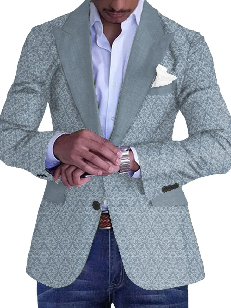 Men's Geometric Print Pocket Lapel Retro Casual Blazer