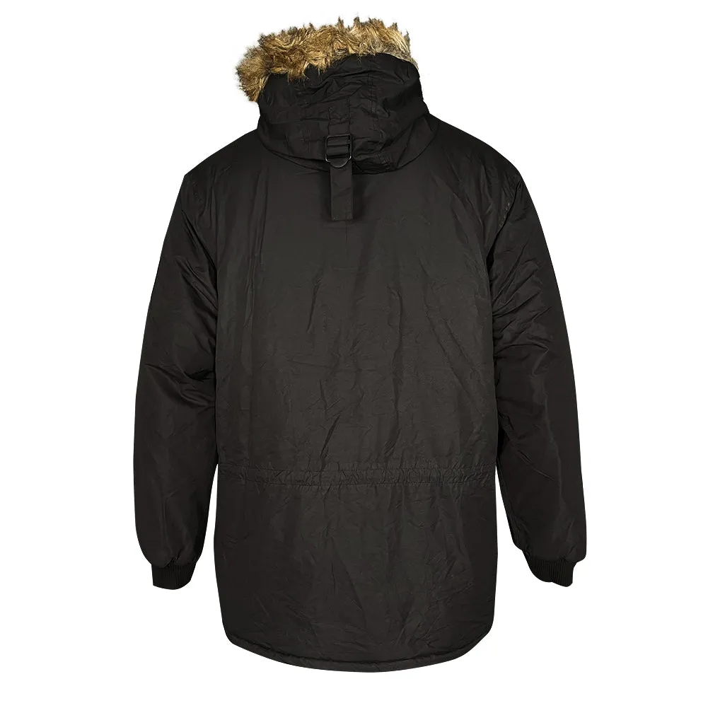 Men's Jacket Heavy Weight Puffer Water Resistant Faux Fur Trim Hood Parka Coat