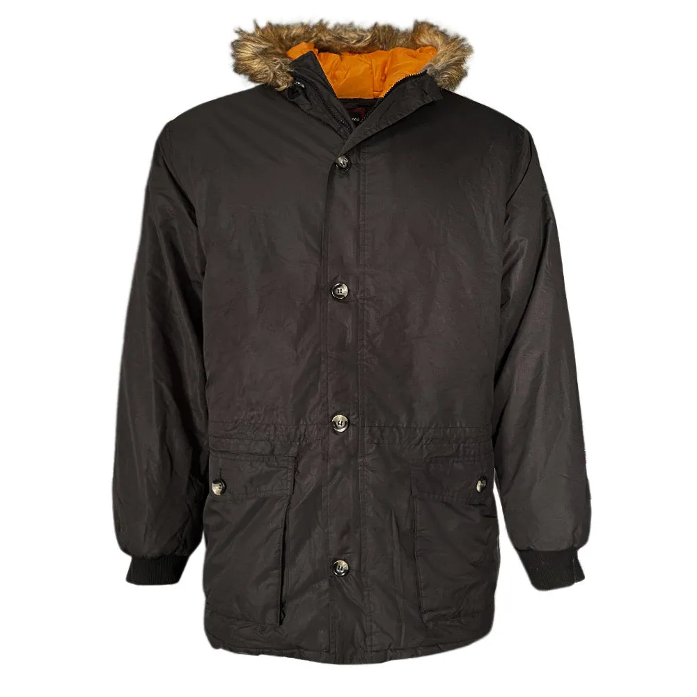 Men's Jacket Heavy Weight Puffer Water Resistant Faux Fur Trim Hood Parka Coat