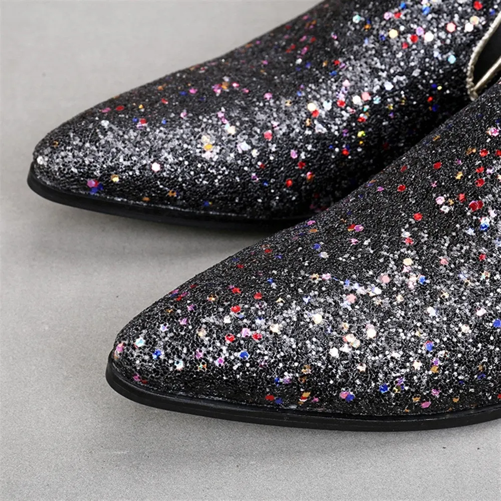Mens Low Top Pointed Slip on 5cm Heel Oxfords