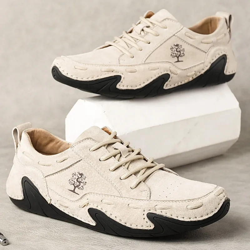 Men's Spring/Autumn Casual Handmade Breathable Leather Sneakers | Plus Size