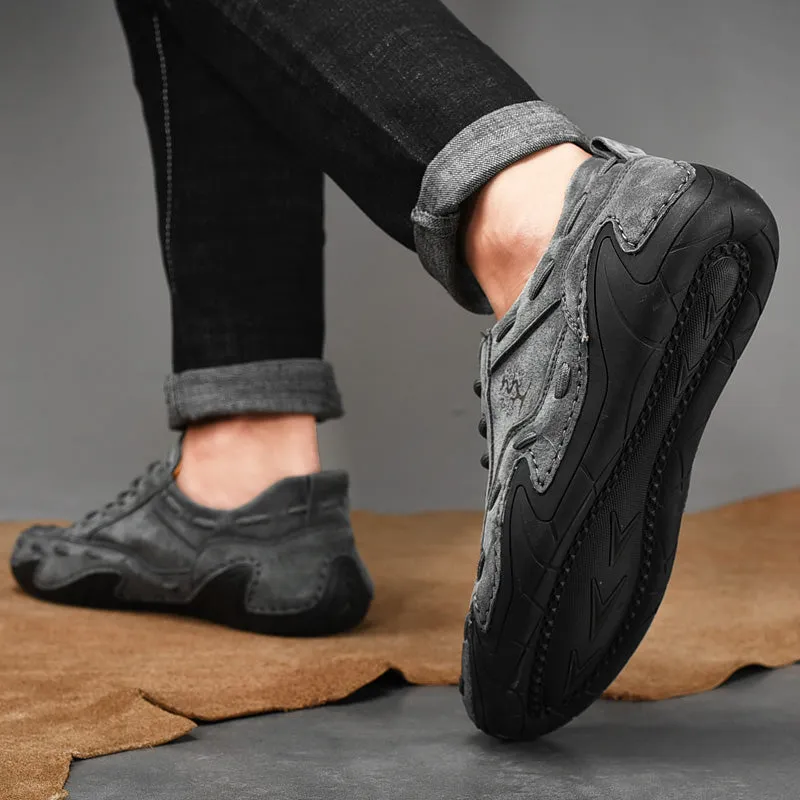 Men's Spring/Autumn Casual Handmade Breathable Leather Sneakers | Plus Size