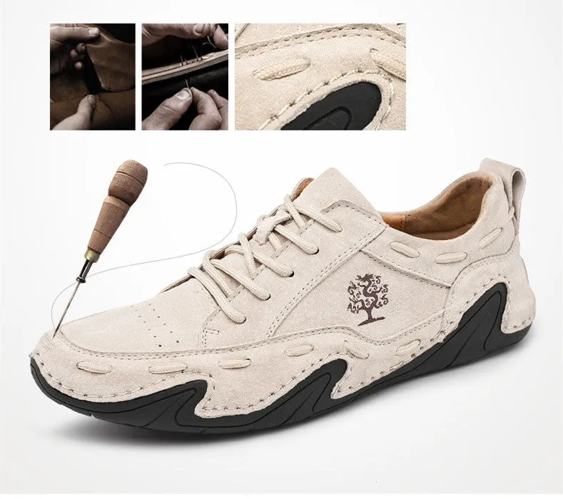 Men's Spring/Autumn Casual Handmade Breathable Leather Sneakers | Plus Size